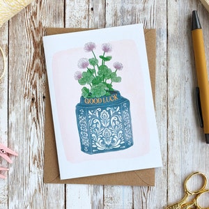 Vintage Zinn Klee Glück Karte | Blanko A6 oder A5 Karte | Aquarell | Umweltfreundliche, plastikfreie Grußkarte