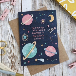 You're My Favourite Human in the Whole Universe Card | Watercolour Space Valentines Anniversary Card | A6 Blank Card | Eco Friendly