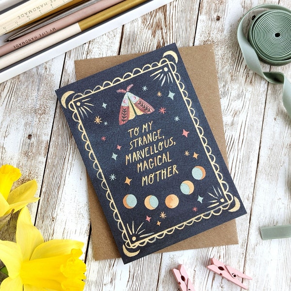 Carta A mi extraña, maravillosa y mágica madre / Carta del día de la madre del tarot celestial / Acuarela / Tarjeta en blanco A6 o A5 / Ecológica