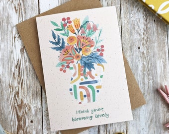 I Think You're Blooming Lovely Card | Valentines Anniversary Just Because | Pack of 1 or 5 | Watercolour Flowers | A6 Blank | Eco Friendly