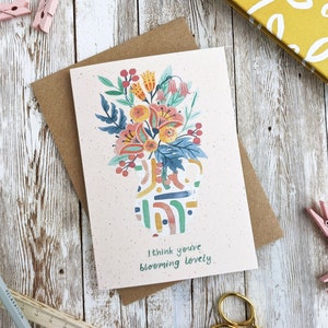 Penso che stai sbocciando adorabile biglietto/anniversario di San Valentino solo perché/confezione da 1 o 5/fiori ad acquerello/A6 vuoto/ecologico