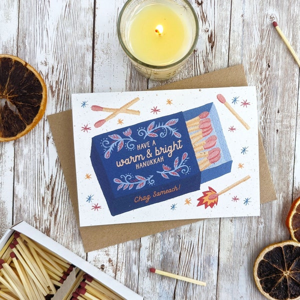 Have a Warm and Bright Hanukkah Card | Happy Hanukkah | Single or Pack of 5 | A6 Blank | Eco Friendly Plastic Free