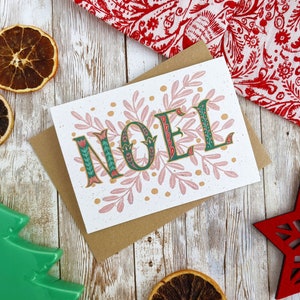 Biglietto di Natale Noel / Illustrazione di arte popolare dipinta a mano / Biglietto vuoto A6 / Singolo o set di 5 / Senza plastica