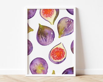 Figs Original Watercolour Print | Hand Painted Fruit Pattern Wall Art Home Decor | Eco Friendly Plastic Free Gift | A5 or A4 Print