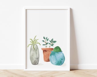 Impression aquarelle originale de plantes d'intérieur | Art mural peint à la main, décoration d'intérieur | Cadeau pour amoureux des plantes | Impression écologique sans plastique