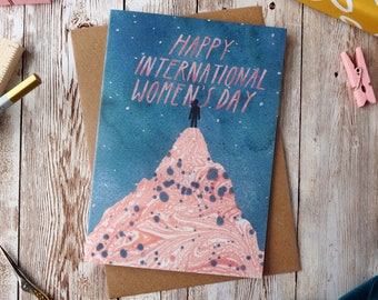 Happy International Women's Day Card | Pack of 1 or 5 | Feminist Empowered Mountain Card | A6 or A5 Blank Card | Eco Friendly Plastic Free