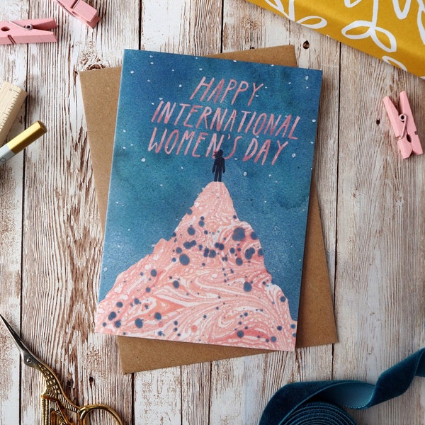 Happy International Women's Day Card | Pack of 1 or 5 | Feminist Empowered Mountain Card | A6 or A5 Blank Card | Eco Friendly Plastic Free