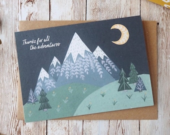 Danke für alle die Abenteuer Berge Karte | Valentinstage Jahrestag Blanko A6 oder A5 Grußkarte | Umweltfreundlich