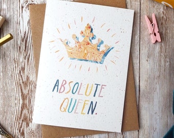 Absolute Queen Card | Pack of 1 or 5 | Watercolour Marbled Collage | A6 or A5 Blank Card | Eco Friendly Plastic Free