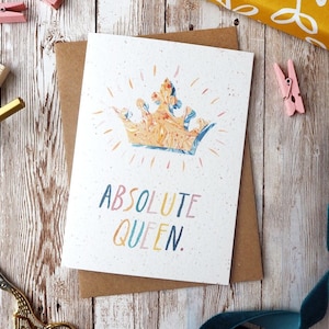 Absolute Queen Karte | 1er oder 5er Pack | Aquarell marmorierte Collage | A6 oder A5 Blanko-Karte | Umweltfreundlich, plastikfrei