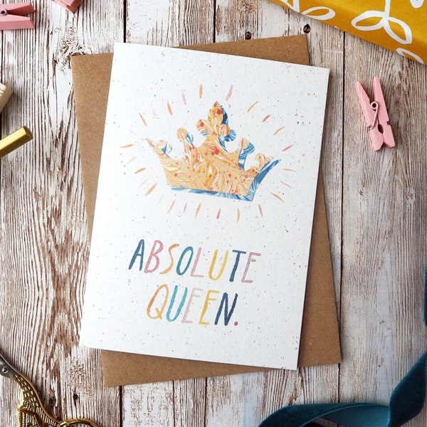 Absolute Queen Card | Pack of 1 or 5 | Watercolour Marbled Collage | A6 or A5 Blank Card | Eco Friendly Plastic Free