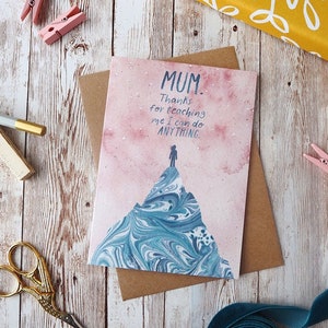 Mum Thanks For Teaching Me I Can Do Anything | Mother's Day Card | Marbling Watercolour Collage | A6 or A5 Blank Card | Eco Friendly