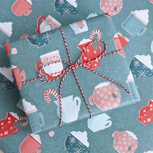 Retro Christmas Mug Wrapping Paper Luxury Eco-Friendly Recycled Christmas Gift Wrap A2 Folded Sheet image 2