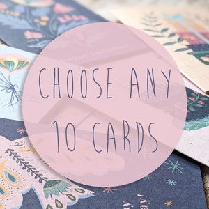 Elija 10 tarjetas / Feliz cumpleaños, agradecimiento, felicitaciones / Paquete múltiple de tarjetas recicladas sin plástico y respetuosas con el medio ambiente