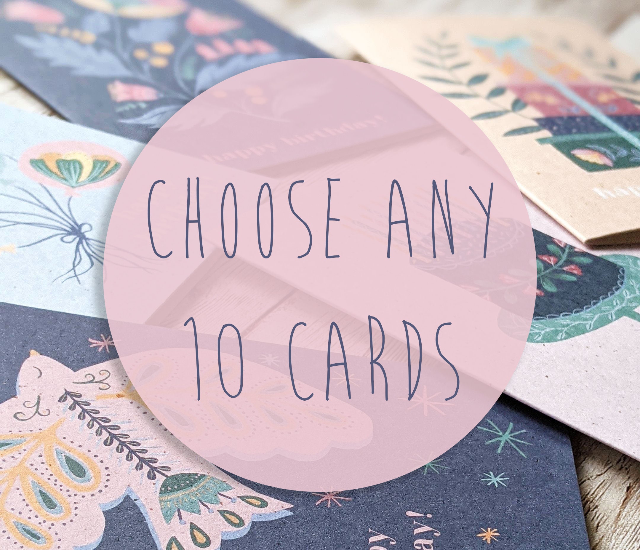 Choose Any 10 Cards | Happy Birthday Thank You Congratulations | Eco Friendly Plastic Free Recycled Cards Multipack