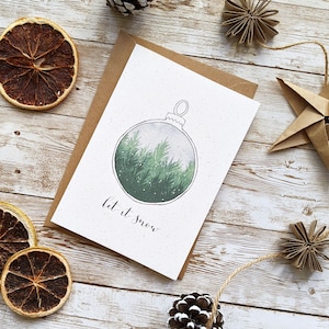 Laissez-le neiger la carte de Noël | Calligraphie aquarelle peinte à la main | À l'unité ou en lot de 5 | A6 vierge | Respectueux de l'environnement, sans plastique