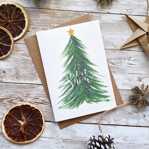 Biglietto per albero di Natale Let It Snow / Calligrafia ad acquerello dipinto a mano / Singolo o confezione da 5 / Biglietto vuoto A6 / Senza plastica ecologica