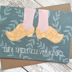 Hey There Clever Clogs Congratulations Card Graduation New Job Exam Results A6 Blank Card Eco Friendly Plastic Free image 3