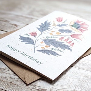 Folk Kunst Blumen alles Gute zum Geburtstag Karte Blanko A6 oder A5 Karte Handgemaltes Gouache-Design Umweltfreundliche, plastikfreie Grußkarte Bild 3