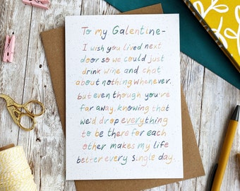 To My Galentine Card | Long Distance Friendship | Galentines Day | Card for Best Friend | Female Friendship | Pack of 1 or 5 | Eco Friendly