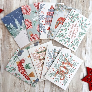 Kerstkaartvariatiepakket | Set van 10 of 20 handgeschilderde kaarten | A6 blanco kaarten | Eco vriendelijke kerstkaarten