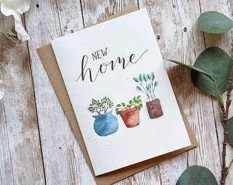 House Plants New Home Card | Watercolour Calligraphy Design | House Warming Moving Card | Eco Friendly Recycled Greetings Card