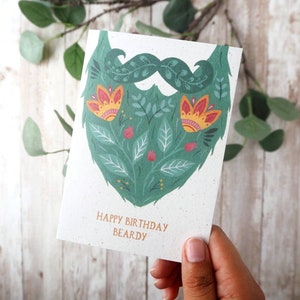 Joyeux anniversaire Beardy carte d'anniversaire Carte vierge A6 ou A5 Gouache peinte à la main Carte de voeux écologique sans plastique image 2