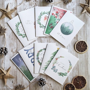 Weihnachtskarten-Vielfalt Sammlung | Set 10 oder 20 Handgemalte Aquarell Karten | A6 Blanko-Karten | Eco freundliche Weihnachtskarte