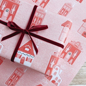 Carta da regalo natalizia Cosy Winter Cottages / Carta da regalo natalizia riciclata ecologica di lusso / Foglio piegato A2
