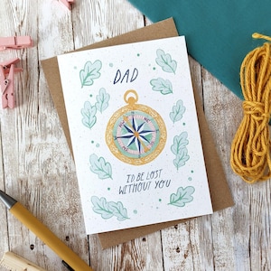 Papa, ohne dich wäre ich verloren | Vatertagskarte | Kompass-Design | Karte für Papa | A6 oder A5 Blankokarte | Umweltfreundlich, plastikfrei