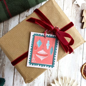 Etichette regalo per francobolli natalizi retrò della metà del secolo / Etichette per regali di Natale senza plastica ecologica immagine 8