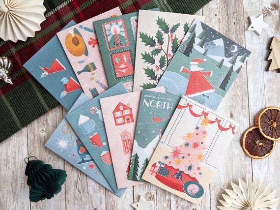 Midcentury Christmas Card Variety Pack | Set of 10 or 20 Retro Christmas Cards | A6 Blank Cards | Eco Friendly Christmas Cards