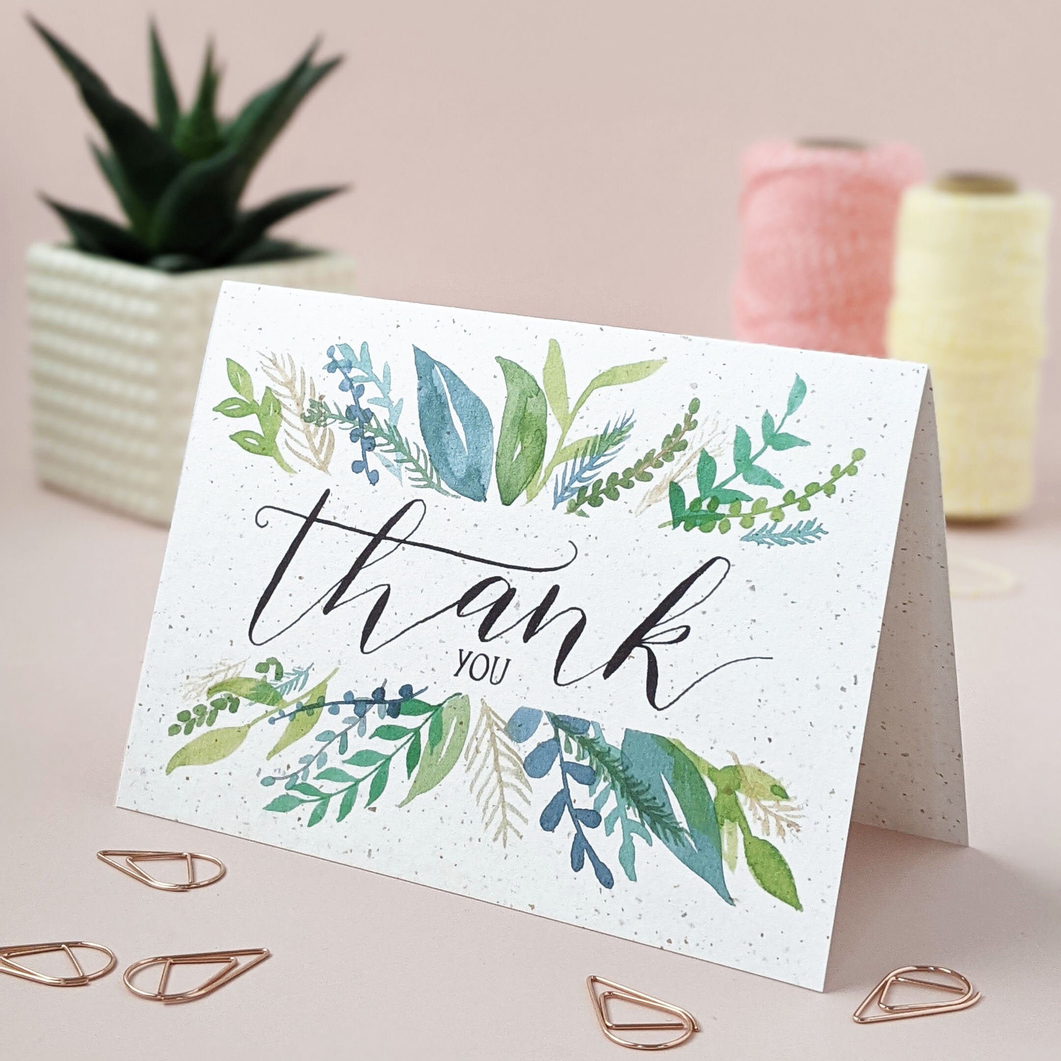 Leafy Botanical Thank You Card | Set of 1 or 5 | Hand Painted ...