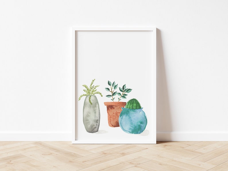 House Plants Original Watercolour Print Hand Painted Wall Art Home Decor Plant Lover Gift Eco Friendly Plastic Free Print image 1
