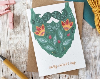 Happy Father's Day Card | Folk Art Beard Design | Card for Dad | A6 or A5 Blank Card | Eco Friendly Plastic Free