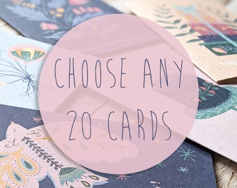 Choose Any 20 Cards | Happy Birthday Thank You Congratulations | Eco Friendly Plastic Free Recycled Cards Multipack