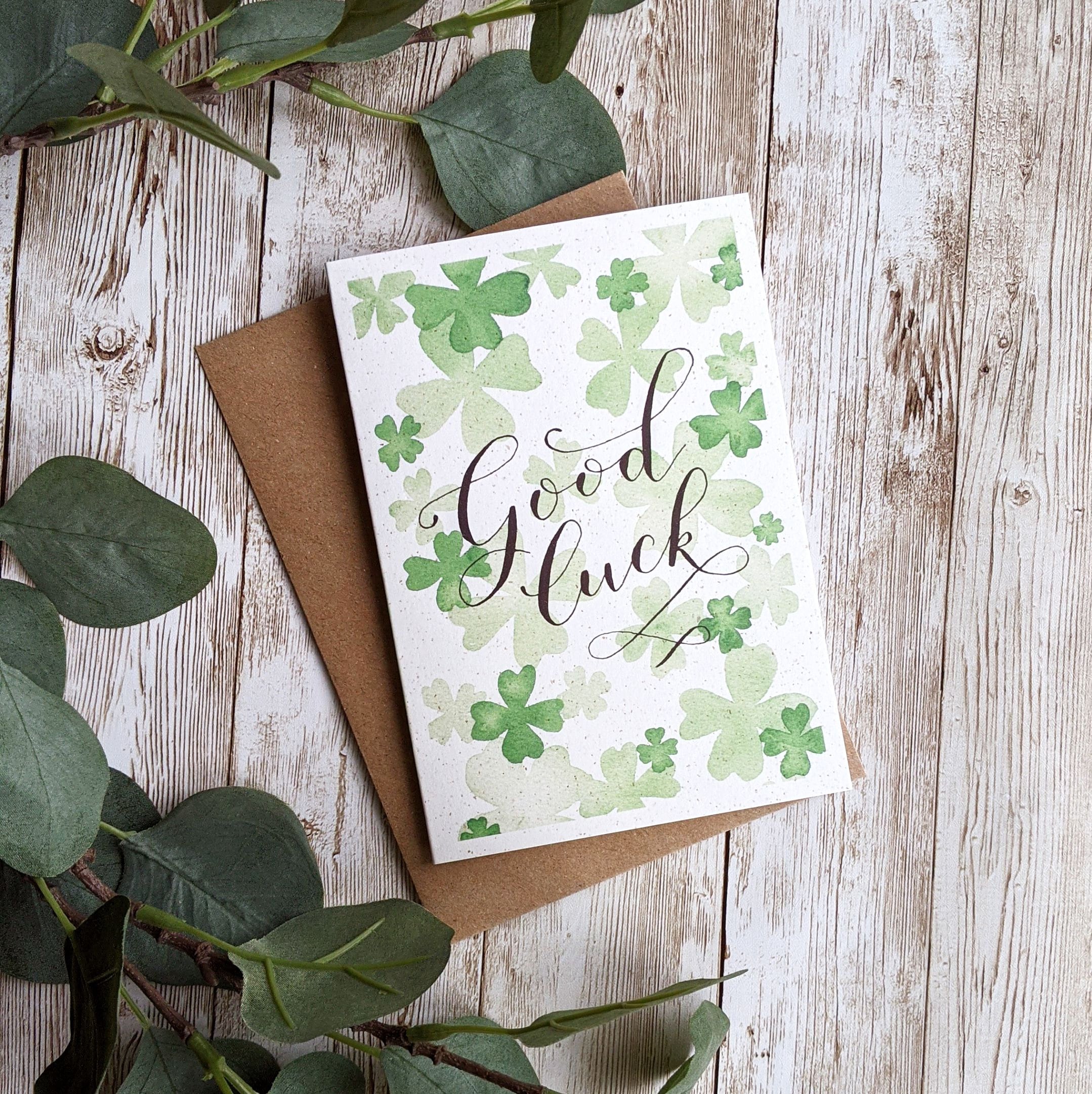 Good Luck Card | Four Leaf Clovers | Hand Painted Watercolour ...