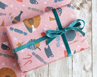 Eat Drink and be Merry Christmas Wrapping Paper | Luxury Eco-Friendly Christmas Gift Wrap | A2 Folded Sheet