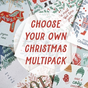 Kies je eigen kerstkaartpakket | Set van 5, 10 of 20 retro kerstkaarten | Blanco A6-kaarten | Milieuvriendelijke kerstkaarten