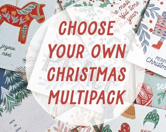 Choose Your Own Christmas Card Variety Pack | Set of 5, 10 or 20 Retro Christmas Cards | A6 Blank Cards | Eco Friendly Christmas Cards