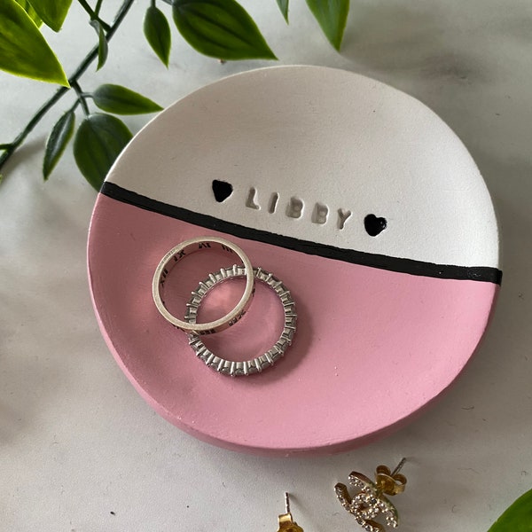 Colour block personalised name ring dish for jewellery or trinkets