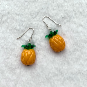 Tropical Design Pineapple Lampwork Glass Bead Earrings with 925 Sterling Silver Hook