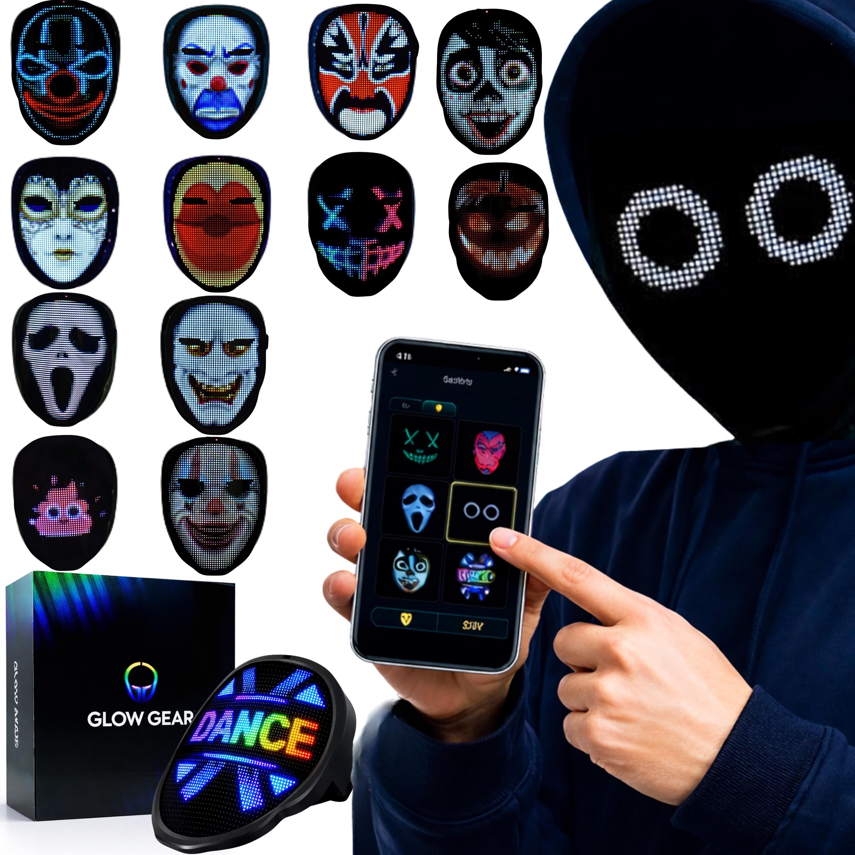 Led Licht op Masker met Gebaar Sensing Transformeren, Digitaal Led Lichtgevend Gloed Masker voor Halloween Maskerade Rave Dj Party