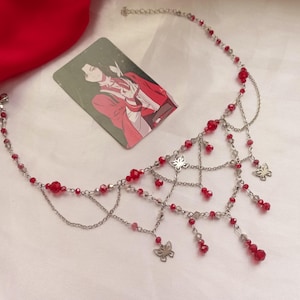 Hua Cheng butterfly red silver necklace. Heaven Officials Blessing inspired jewelry
