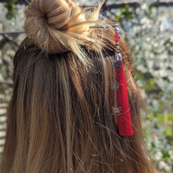 Hua Cheng butterfly hair pin. Tassel tgcf hair accessories