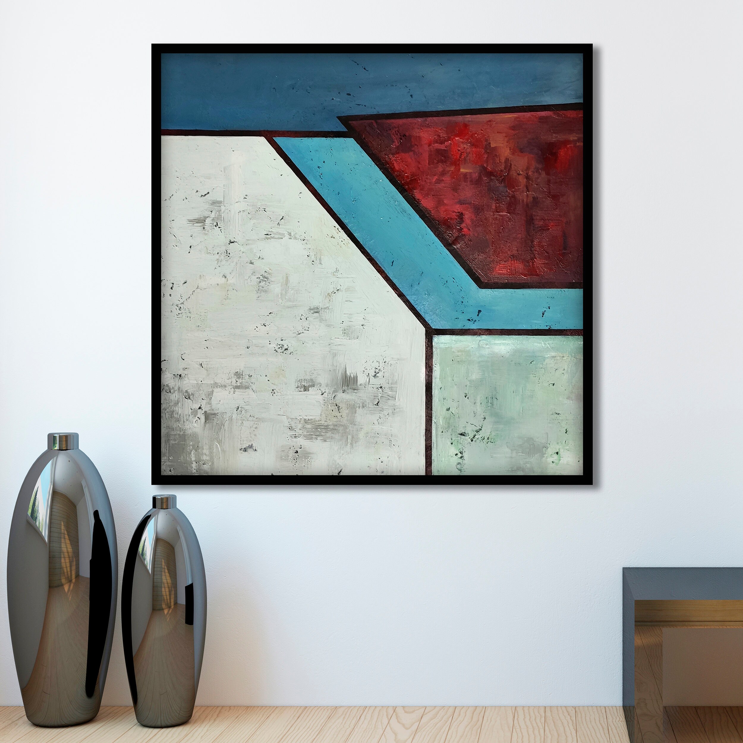 Geometric Artwork on Canvas Bright Acrylic Artwork Large Etsy