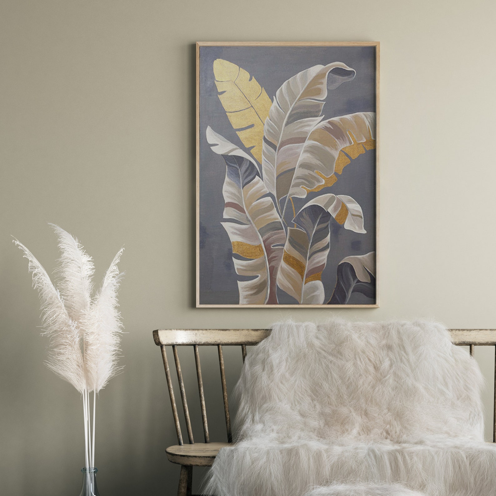 Gold jungle painting on canvas Palm leaves wall art Etsy