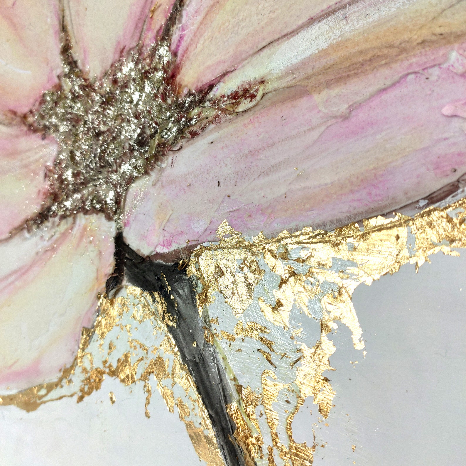 Large Wall Art Gold Leaf Abstract Flower Painting On Canvas Etsy