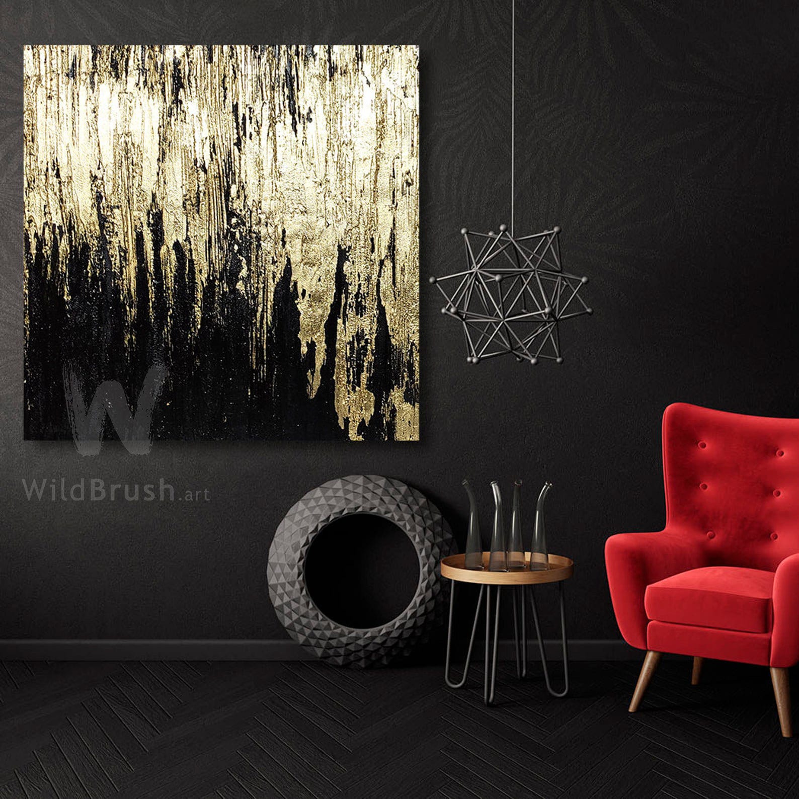 Large Wall Art With Gold Leaf Black Textured Painting On Etsy