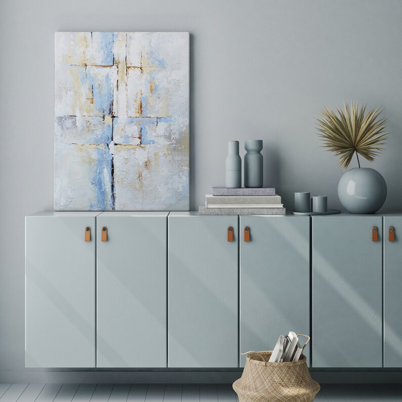 Original Canvas Art Light Blue Wall Painting Texture Etsy